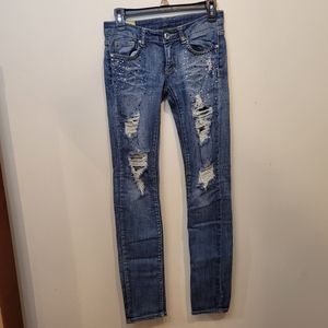 Machine women's denim rhinestone bedazzled blue jeans size 3